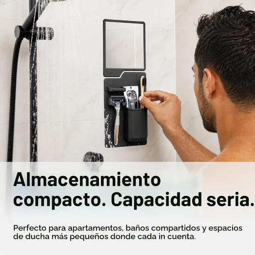 Vista 9 de Soporte de cepillo de dientes de silicona- incluye soporte de maquinilla de afeitar, plato de joyería, impermeable, sin ventosas, reutilizable, se