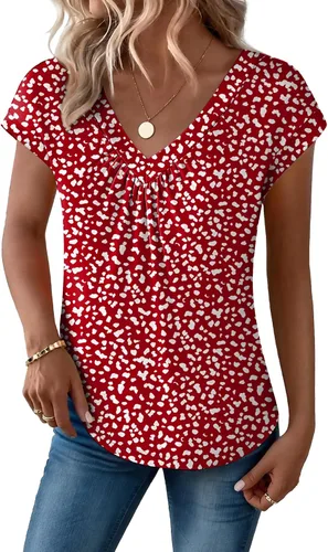 Vista 3 de Zeagoo Camisetas de manga corta con cuello en V para mujer, ropa de negocios, ropa de trabajo, ropa de moda