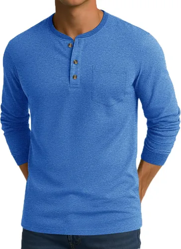 Vista 21 de CRYSULLY Camisa de manga larga para hombre, de algodón, con bolsillo de 3 botones, camisetas casuales elegantes ligeras tipo pullover