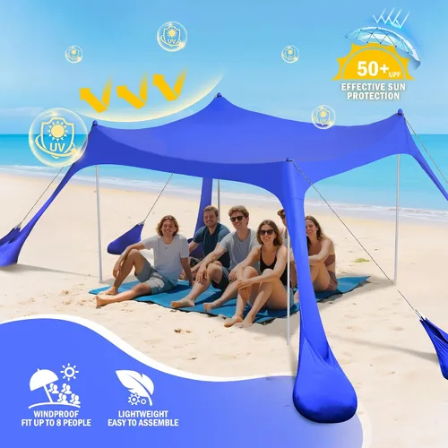 Vista 2 de 2PM SPORTS Toldo de Carpa de Playa con Protección UV UPF50+, Refugio Grande de Sombra Solar para Exteriores para Picnic Familiar, Camping, Viajes