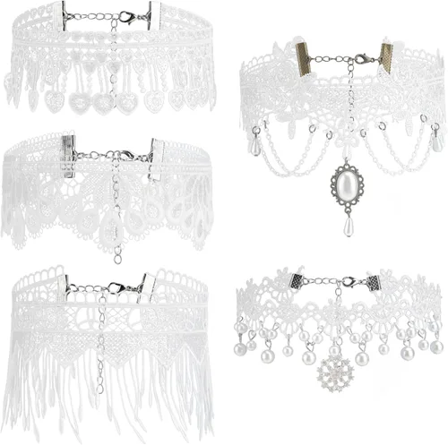 Vista 9 de Gargantilla de encaje negro gótico con tatuaje para fiesta de Halloween, accesorio personalizado para mujer R1: blanco