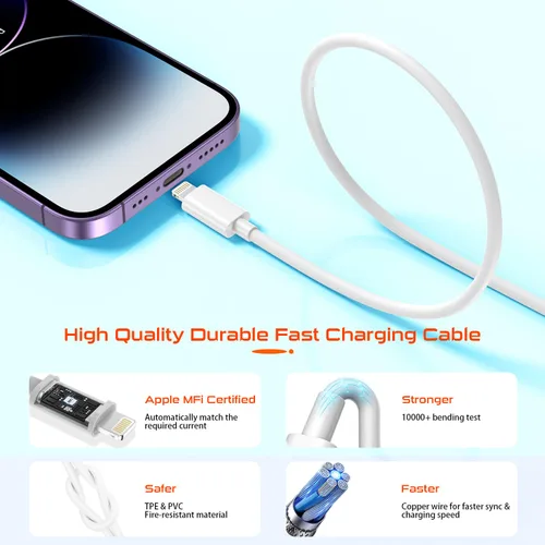 Vista 3 de Cargador para iPhone de carga rápida, 20 W, USB C, cargador rápido de 3 pies compatible con iPhone 14 pro/14 pro