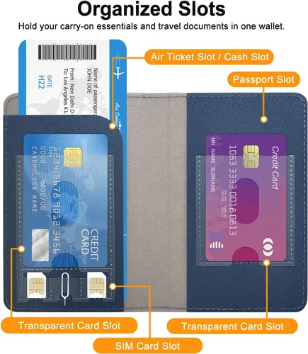 Vista 3 de RSAquar Soporte para pasaporte para mujeres y hombres, de piel sintética de alta calidad, cartera de pasaporte de viaje, con bloqueo RFID, cubierta