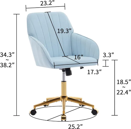 Vista 2 de Silla de escritorio de oficina en casa, cómoda silla de computadora de terciopelo con asiento de respaldo, 300 libras de altura ajustable ergonómica
