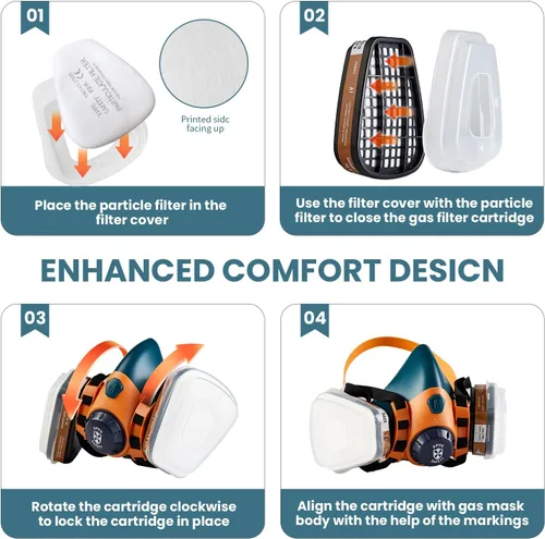 Vista 5 de Máscara respiradora de silicona reutilizable con filtros, máscara de gas para soldadura, carpintería, pintura en aerosol, polvo, productos químicos