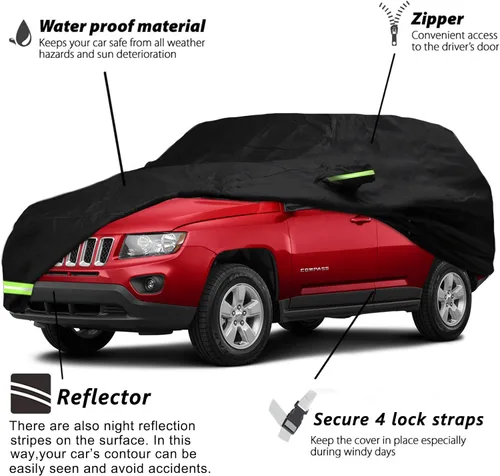 Vista 2 de YIXIN Funda impermeable de automóvil para Jeep Compass 2007-2026, fundas 210T, ajuste personalizado, correa 100% impermeable a prueba de viento