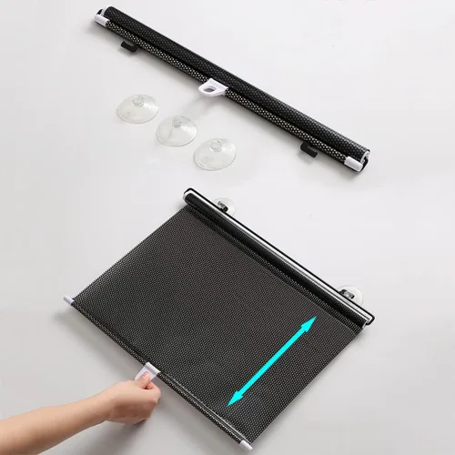 Vista 6 de 2 persianas enrollables para ventana con ventosas, persianas enrollables opacas de resorte, PVC, retráctil, protección solar, protección solar