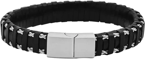 Vista 2 de Magna Steel - Pulsera trenzada de cuero auténtico con cierre magnético para hombre