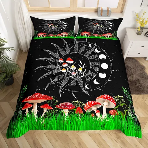 Vista 15 de Manfei Juego de funda de edredón de mariquita de tamaño individual, juego de ropa de cama de flores de acuarela de 2 piezas, funda de edredón floral