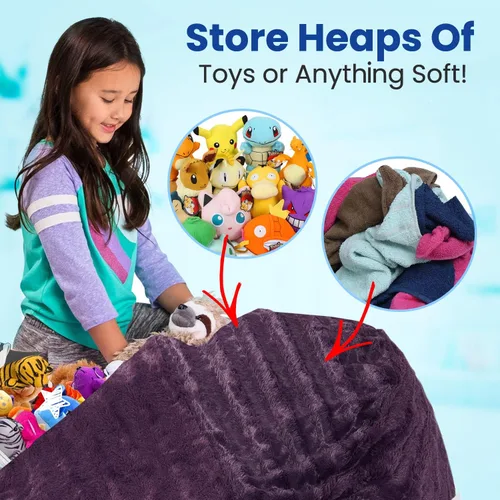 Vista 2 de Cheer Collection Puf de almacenamiento de animales de peluche, organizador de almacenamiento de juguetes para niños y puf con asa, bolsa de piel