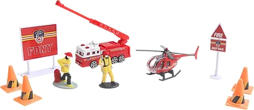 Vista 3 de Daron FDNY - Juego de regalo de vehículo de bomberos fundido a presión de 10 piezas