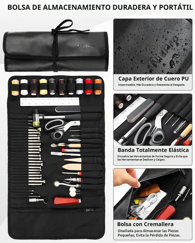 Vista 2 de Nicpro Kit de herramientas de cuero de 85 piezas Kit de herramientas de trabajo de cuero con bolsa de almacenamiento personalizada, kit