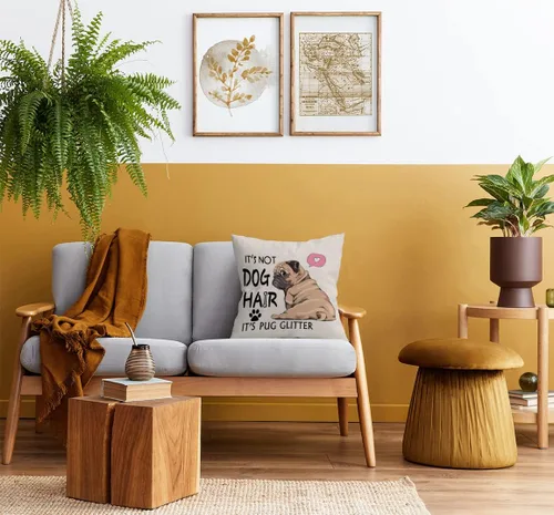 Vista 2 de UINHMOP Funda de almohada con purpurina de 18 x 18 pulgadas, divertida decoración de perro carlino para el hogar, dormitorio, sala de estar