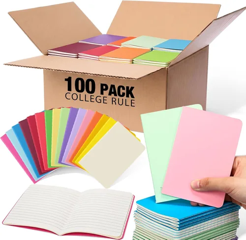 Vista 14 de Handepo 100 paquete de cuadernos de composición A5/A6 con líneas rayadas, cuadernos de composición de cartón Kraft a granel con cubierta suave