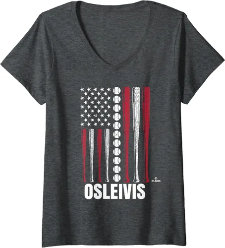 Vista 5 de Womens Baseball American Flag Osleivis Basabe Prospect Baseball Fan V-Neck T-Shirt