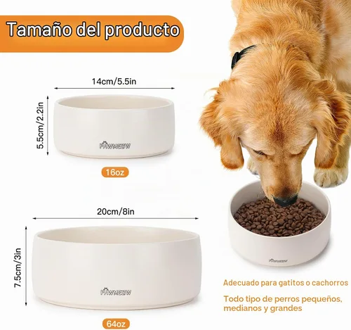 Vista 2 de Juego de 2 cuencos de cerámica para perros, 1.5 + 6 tazas, cuencos para alimentos y agua, a prueba de derrames, antideslizantes, para razas pequeñas