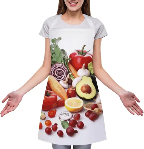 Vista 3 de MUSM Healthy Food Apron，Classic Vintage Funny with Pockets Aprons,Adjustable Bib Waterdrop Resistant for Kitchen Cooking Restaurant BBQ Painting