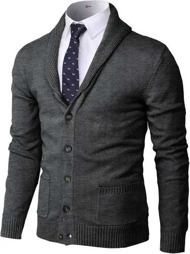Vista 7 de H2H - Suéter casual para hombre, con ajuste cómodo, cuello esmoquin, de tela suave Cmocal050-negro