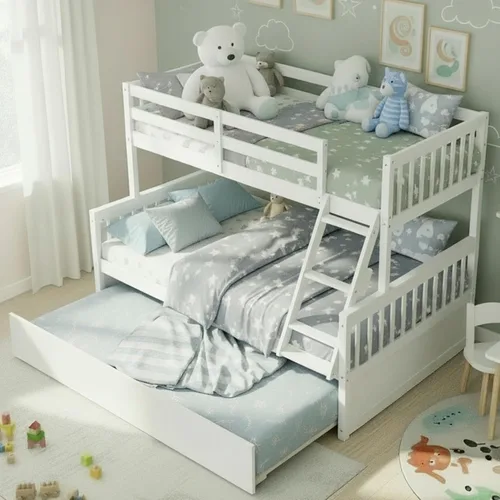 Vista 11 de KOMFOTT Litera de Madera Twin Over Full con Cama Nido, Marco de Cama con Marco de Madera de Pino Maciza, Litera que Ahorra Espacio con Escalera