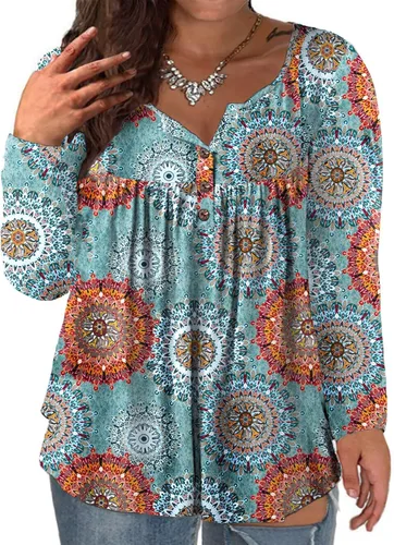 Vista 16 de VISLILY - Camisas tipo túnica de mujer, de manga larga, estilo Henley, talla plus, blusas con botones y plisadas 01_ negro