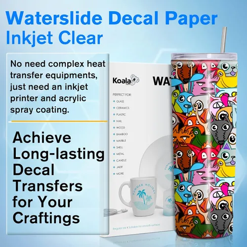 Vista 3 de Papel adhesivo para transferencia de agua KOALA PAPER INKJET TRANSPARENTE, 20 hojas de papel adhesivo para transferencia de agua de 8.5x11 pulgadas