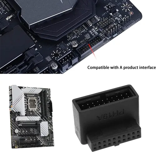 Vista 3 de 2 adaptadores USB 3.0 de 19/20 pines de 90 grados macho a hembra, L de giro recto para placa base de computadora