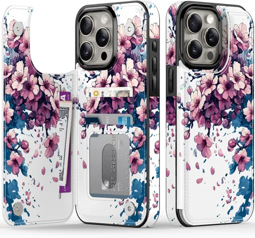 Vista 132 de FUNMIKO Funda tipo cartera para iPhone 15 con tarjetero + clip para efectivo, bloqueo RFID, protección contra caídas de grado militar y obras