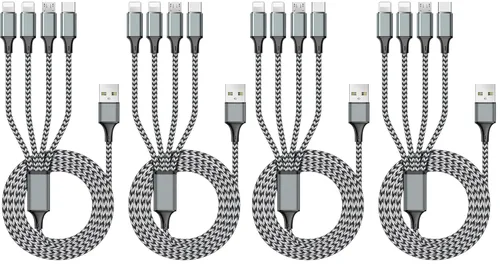 Vista 8 de Puxnoin Cable de carga múltiple de 6 pies, paquete de 2 cables de carga múltiple 4 en 1, cable universal de carga rápida USB múltiple con tipo C