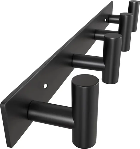Vista 17 de VAEHOLD Perchero resistente de pared para colgar abrigos, ropa, batas, toallas y sombreros, con 3 ganchos, color negro