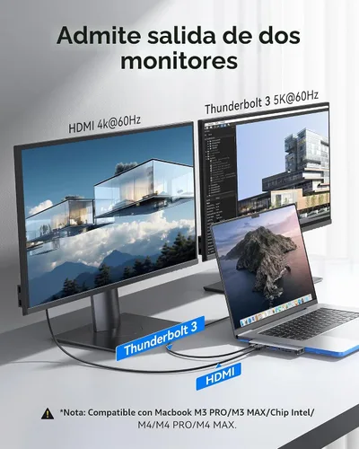 Vista 4 de Adaptador Hub USB C para MacBook Pro Air 2025-2018, Adaptador Multipuerto para Mac para MacBook 13" 15" 16", Accesorios Hub para Mac 8 en 2 con HDMI