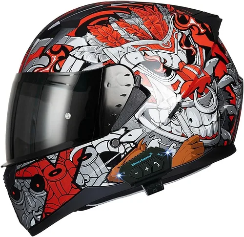 Vista 8 de Casco de motocicleta Bluetooth antivaho, doble visera, abatible, casco de moto de cara completa, aprobado por DOT, altavoz dual integrado
