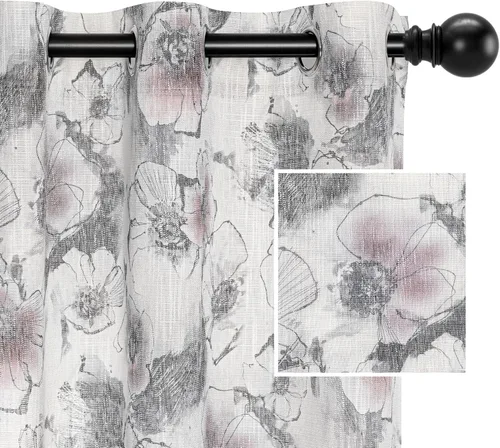 Vista 17 de Mysky Home - Cortinas florales de 90 pulgadas de largo, con filtro de luz, cortinas de dos hojas con pinzas y pliegues para sala de estar