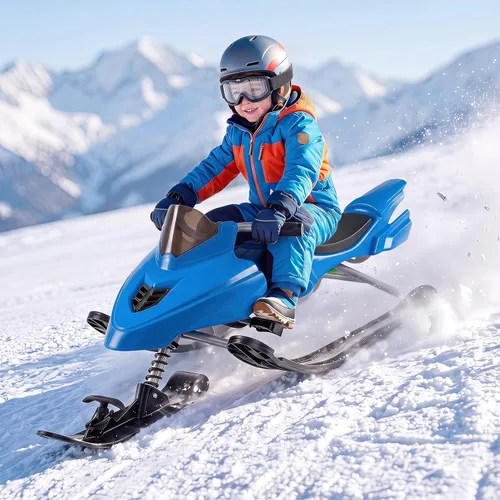 Vista 2 de Goplus Trineo Snow Racer con frenos, mango de dirección, cuerdas de Azul