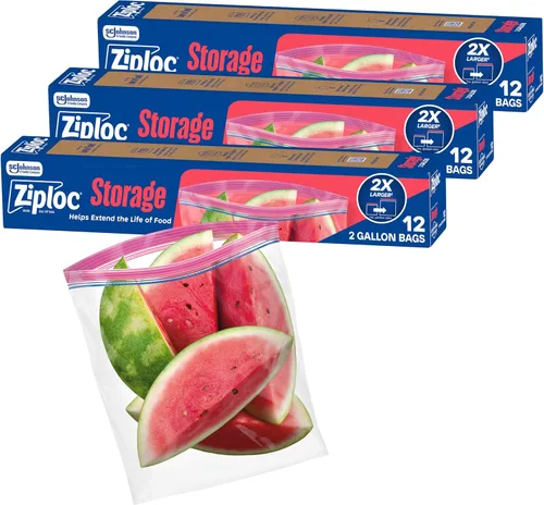 Vista 8 de Ziploc Bolsas de almacenamiento de alimentos de 2 galones, parte inferior de pie, fáciles de llenar, 12 bolsas en total