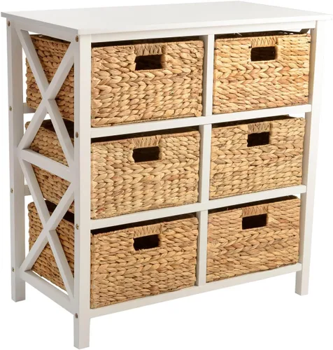 Vista 16 de eHemco Mesa auxiliar de 3 niveles con diseño en X y cestas de mimbre para mesita de noche, sala de estar, negro 3 cestas de mimbre, para mesita