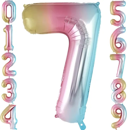 Vista 15 de Globo de número 0 con degradado de arcoíris, globos grandes de aluminio de 40 pulgadas, globos gigantes de Mylar número 0 para decoraciones