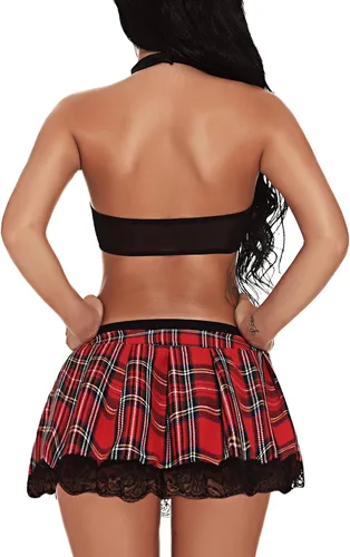 Vista 5 de Conjunto de lencería de 4 piezas para mujer con uniforme de juego de rol para estudiantes