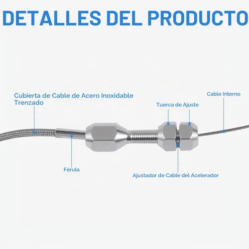 Vista 4 de Kit de cable de acelerador trenzado de acero inoxidable de 24 pulgadas con cubierta de bloqueo, con ajuste de aluminio y casquillo, cables