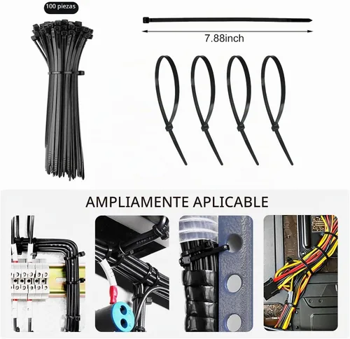 Vista 6 de Kit de organización de cables de 137 piezas, 4 fundas para cables, 100 bridas para cables, 10 clips para cables, 15 bridas adhesivas de pared, 10