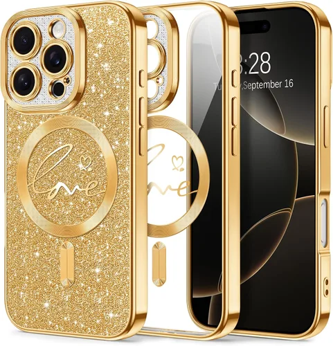 Vista 145 de Hython Funda para iPhone Air con purpurina, compatible con MagSafe Love Heart fundas magnéticas transparentes para teléfono para mujeres y niñas