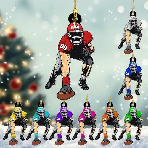 Vista 10 de Adornos de fútbol de Navidad personalizados, adornos de fútbol 2025 para árbol de Navidad, decoraciones navideñas acrílicas, adorno de jugador