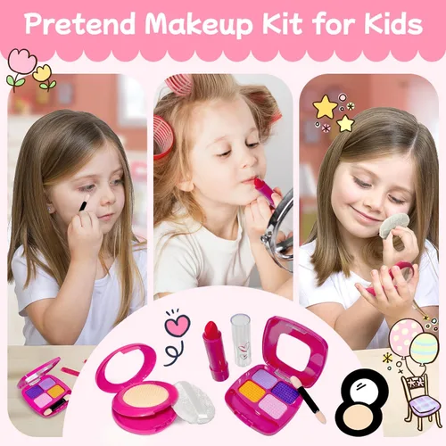 Vista 4 de Bolso para niña con maquillaje de simulación para niños pequeños, juego de monedero para niños, incluye bolso, auriculares de juego, cartera