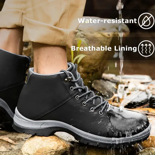 Vista 4 de Botas de senderismo ligeras para hombre, resistentes al agua, de tobillo medio, para trabajo, casual, senderismo, senderismo, exteriores