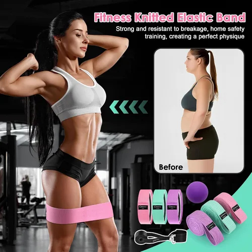 Vista 9 de Goocrun Bandas de resistencia de tela para entrenar, cinturón ancho con múltiples niveles de resistencia. Bolas de equilibrio de yoga. Ideal