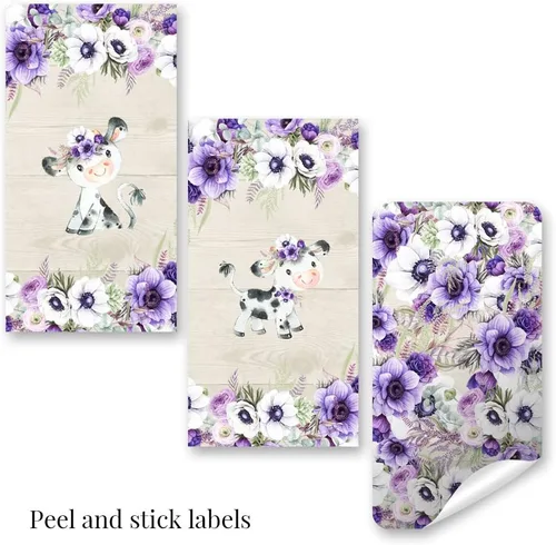 Vista 9 de Amanda Creation Acuarela Purple Cow Baby Shower Baby Shower Mini Chocolate Candy Bar Wrappers Wrappers Envoltura de 45 etiquetas envolventes de 1.4