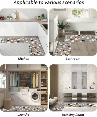 Vista 6 de Tapete de baño gris de Halloween para bañera, antideslizante, de secado rápido y absorbente, tierra de diatomeas, fregadero, dormitorio, cocina