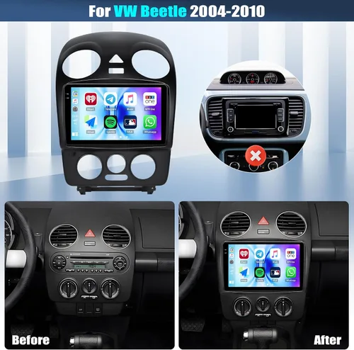 Vista 2 de 4+64G Android 15 Estéreo de coche para VW Beetle 2004-2010 con Carplay inalámbrico Android Auto, 9 pulgadas 1280 * 720P IPS pantalla táctil