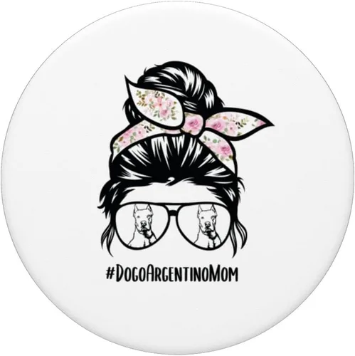Vista 3 de Dogo Argentino dog mom messy bun hair glasses Dogo mama PopSockets Swappable PopGrip