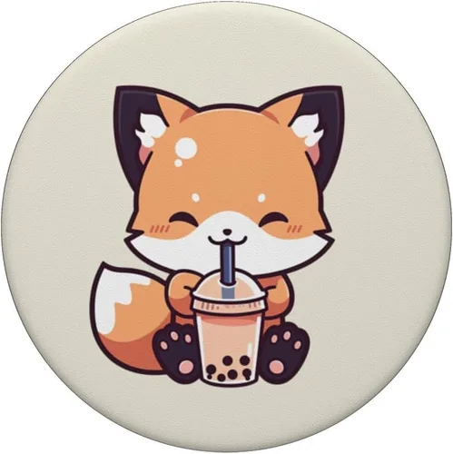 Vista 3 de Lindo Fox Drink Boba Milk Tea Kawaii Anime Fox Bubble Tea PopSockets Intercambiable PopGrip