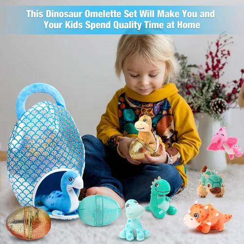 Vista 5 de Zhanmai Juego de 11 Piezas de Animales de Peluche de Dinosaurio de Pascua Pequeños Juguetes de Peluche de Dino y Conjunto de Bolsa de Huevo Lindos